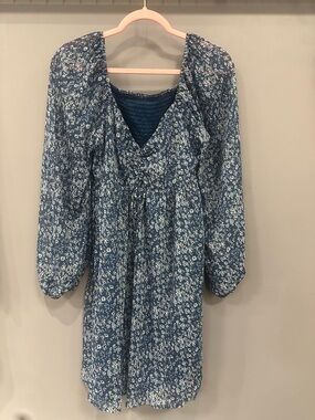 Blue Floral V-Neck Smocked Minidress